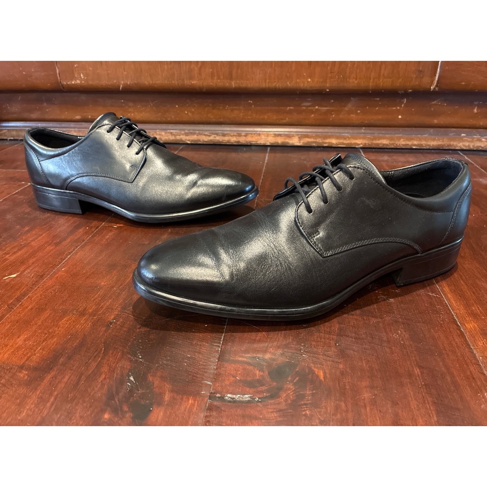 ECCO Citytray Leather Plain Toe Derby Mens Size 11-11.5 Black Full Grain Leather